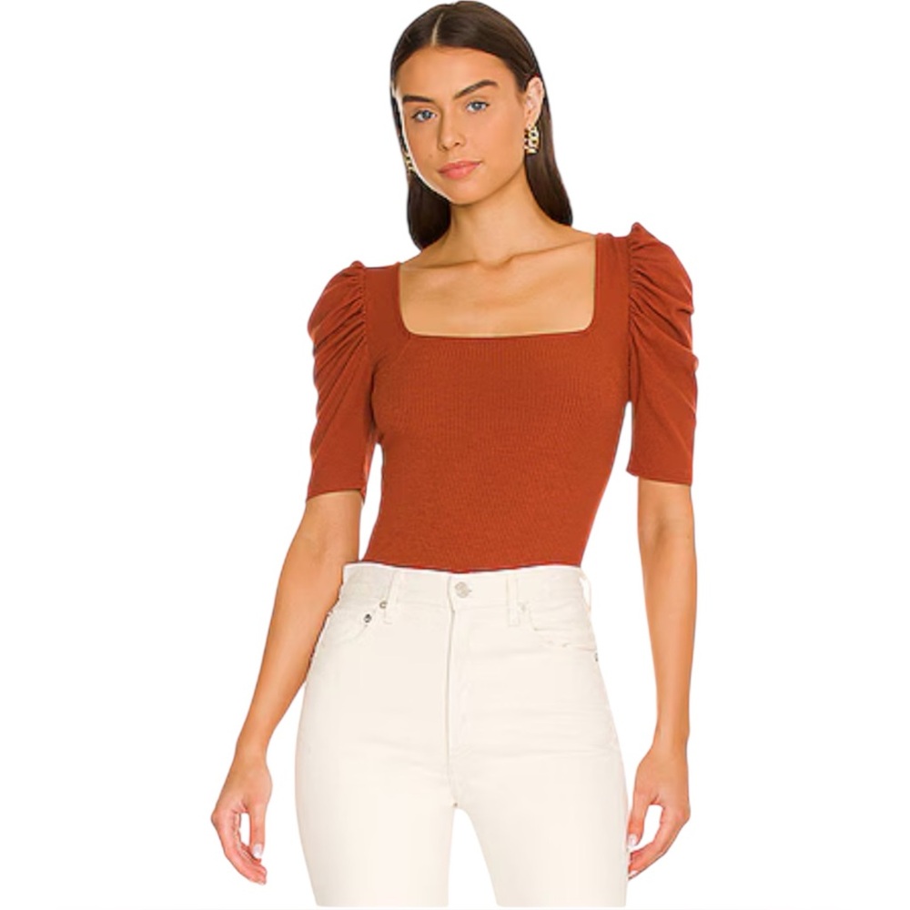 Free People We The Free Night Lily Puff Shoulder Ribbed Top In Sienna Medium